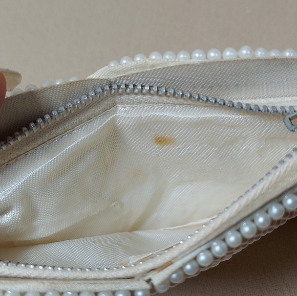 Vtg Beaded Evening Bag Coin Purse Clutch White SASS by Carter Zip Small Japan - Picture 5 of 6